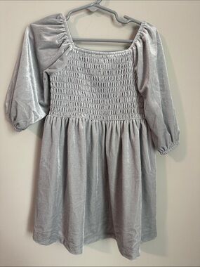Old Navy Silver Velvet Smocked Puff-Sleeve Dress